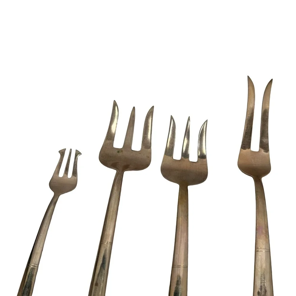 Vintage‎ Unsigned Mid Century Modern Gold Tapered Flatware Set 23 MCM Brutalist